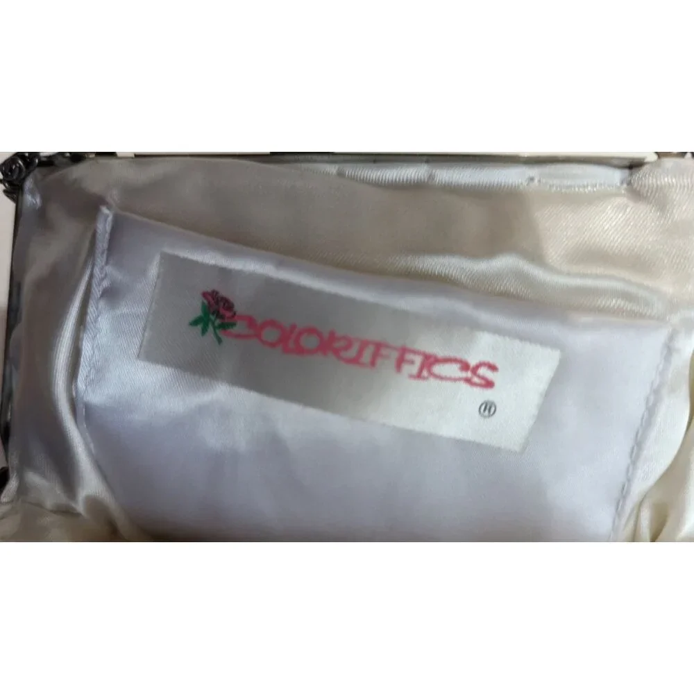 Coloriffics Vintage Silver Beaded Shell Evening Bag Crossbody Clutch Kiss Lock‎